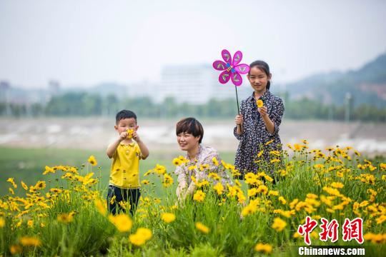 游客在花间留影。　傅建斌　摄